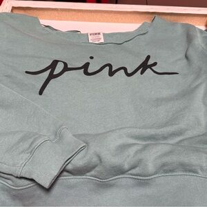 PINK Victoria's Secret Teal crop Sweatshirt with Black Logo